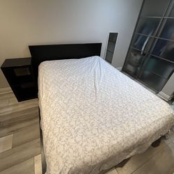 IKEA queen size bed (black) with nightstand