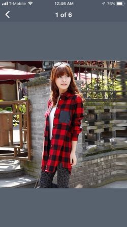 Plaid shirt with leather pocket fits s/m