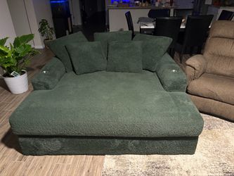 Oversized Green Teddy Fabric Chaise Lounge