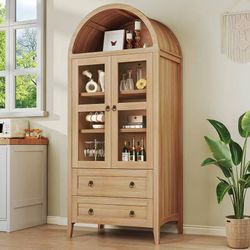 #B. 71" Tall Pantry Cabinet, Arched Cabinet, Kitchen Storage Cabinets with 2 Large Drawers & Adjustable Shelves & Glass Door for Living Room, Kitchen,