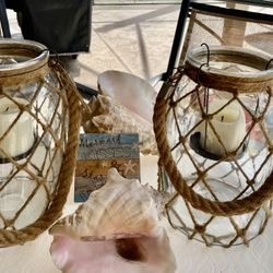 Set Of 2 Large Rope Lanterns,Candles Holders Removable so could add decor or other candles or rocks shells inside  Pick up wellington l  Lanter