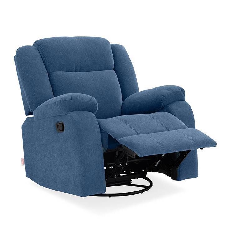 Swivel Rocker Recliner Manual Nursery Rocking Chairs, Soft Fabric Overstuffed Heavy Duty Single Sofa, Blue