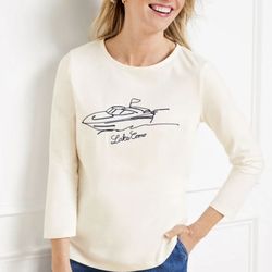 Talbots Embroidered Boat Crewneck Tee