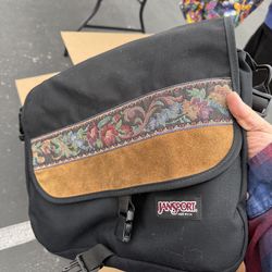Vintage 90s JanSport Messenger Bag – Made in USA – Tapestry & Suede