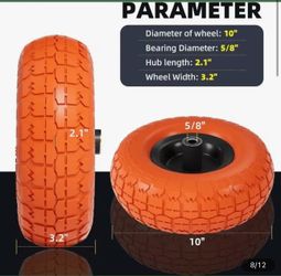 NEW IN BOX – 2-Pack 10” Flat-Free Tires & Wheels – 4.10/3.50-4 – Orange