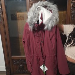 New Burgundy 2xl Hollister Coat