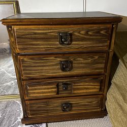 Vintage 4-Drawer Chest — Solid Wood, Cast Metal Pulls