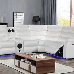 $1099 Clearance Special White Power Reclining Sectional With Bluetooth
