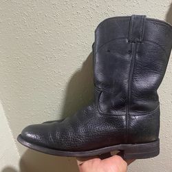 JUSTIN Black Pebble Grain Bullhide  Western Roper Boots Sz 9.5 D