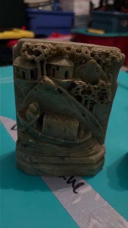 Carved Stone Decorative Figurine with Architectural Scene