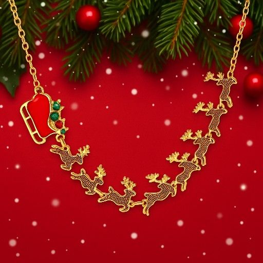 1pc Christmas New Sleigh Reindeer Gold-Plated Pendant Necklace
