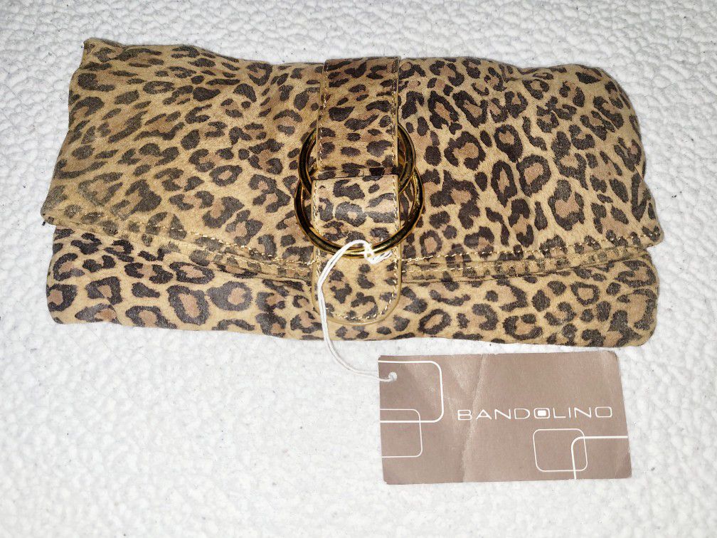 NEW! Women's Bandolino Animal Print Suede Purse Handbag 6" Long 11" wide 1" tall