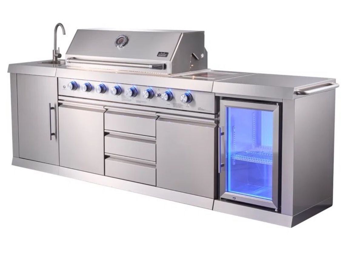 Burner Propane Gas Grill Island with Rotisserie and Outdoor