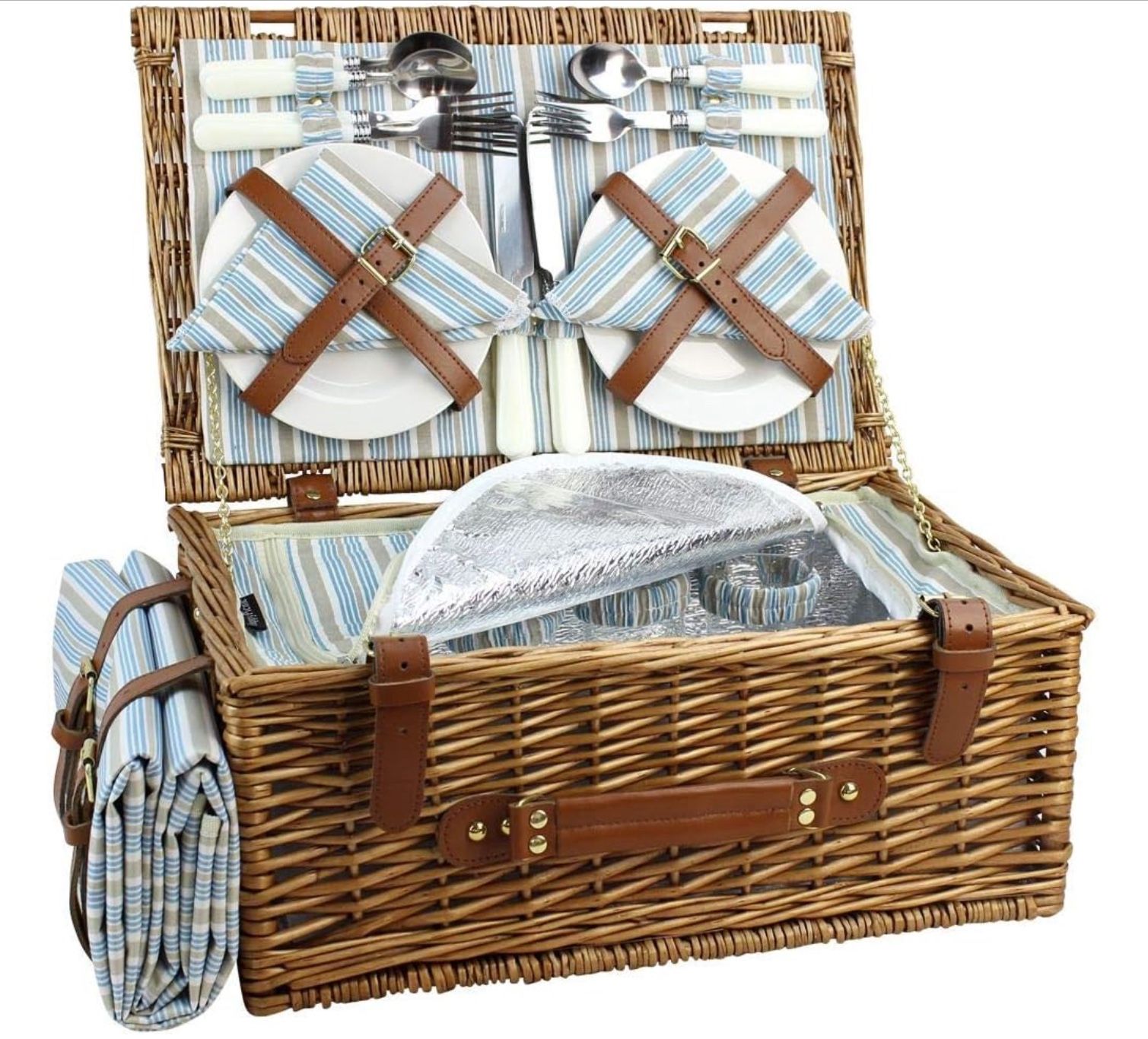 HappyPicnic Wicker Picnic Basket Set for 4 Persons