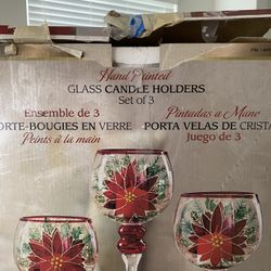 GLASS CANDLE HOLDERS Set of 3 Ensemble de 3 Pintadas a Mano PORTE-BOUGIES EN VERRE