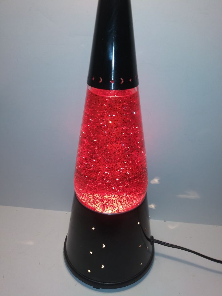 Lava Lite Wizard Red Glitter Lamp Moon and Star Base Motion Glitter Lamp