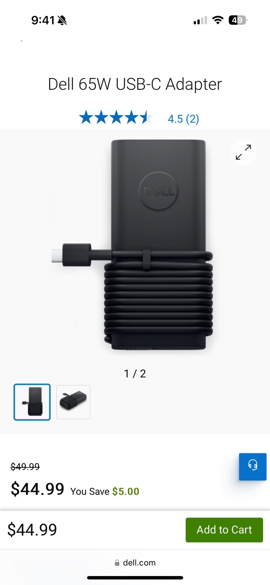 Dell 65W USB-C Latitude Charger Adapter
