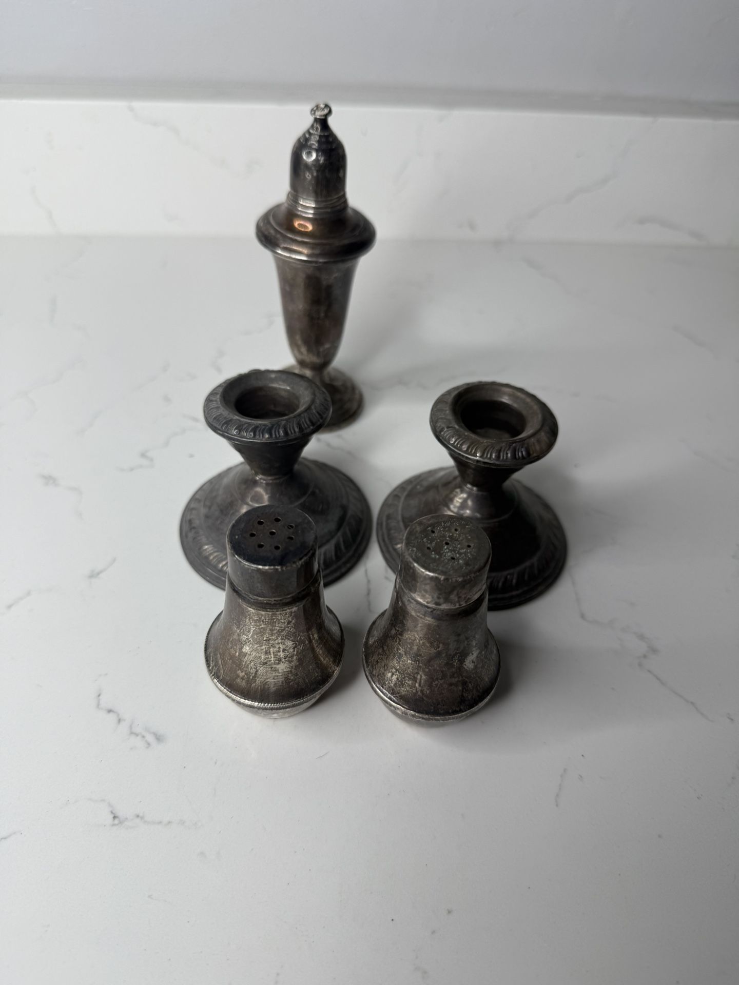 Vintage Sterling Silver Weighted Candle Stick Holders Salt/pepper Shakers