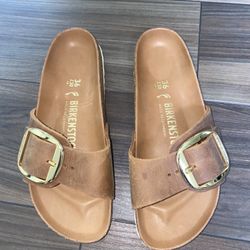 New Women’s Birkenstock Madrid Big Buckle Cognac Exquisite Narrow - Size 36/5.5