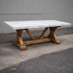Restoration Hardware Solid Wood & Marble Dining Table – 40” x 78”