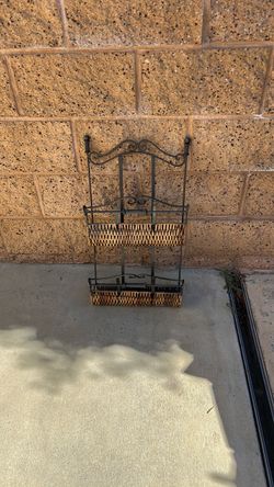 Heavy iron and rattan magazine rack, and or toilet paper or towel rack