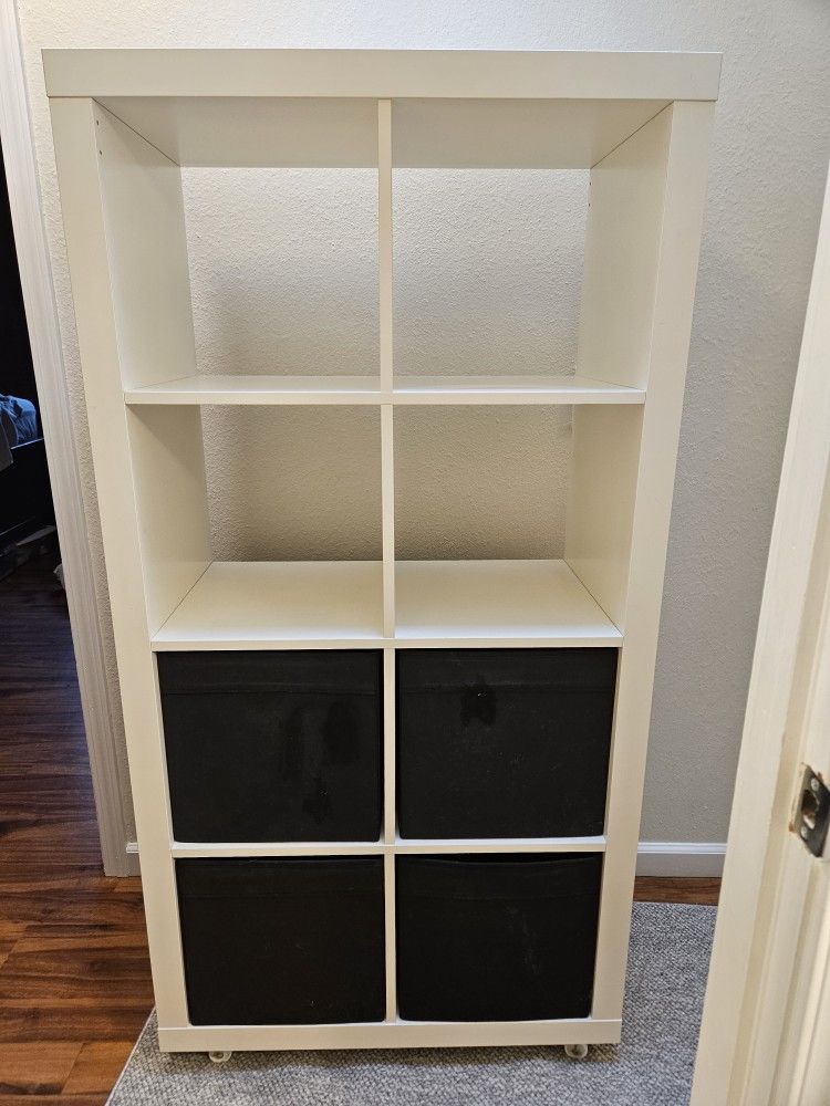 2x4 Ikea Expedit/Kallax On Casters With 4 Storage Boxes