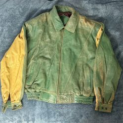 Vintage 1990s color-block leather bomber jacket
