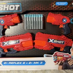 Zuru X-Shot 4 Gun Bundle - 2x Reflex 6 & 2x MK 3 with 24 Foam Darts