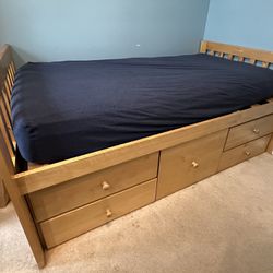 Maple Twin Bed With Storage And Mattress 