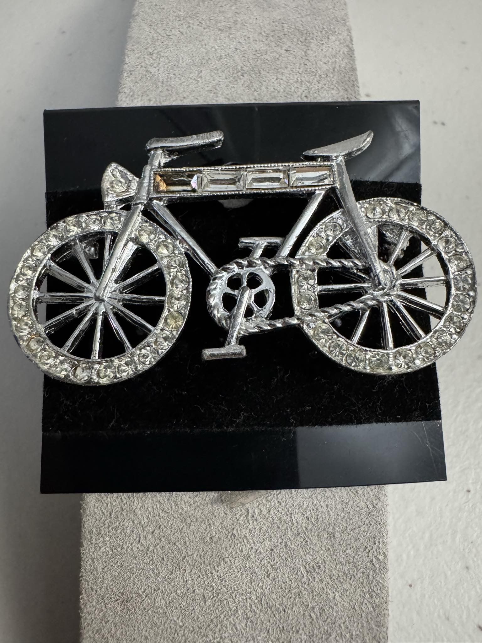 Bicycle Brooch Rhinestone Silver tone