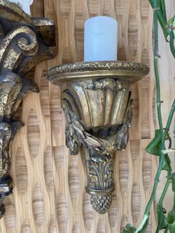Vintage Medium Oversized Gold Gilt Sconce Wall Shelf Ornate Hollywood Regency Traditional Patina  