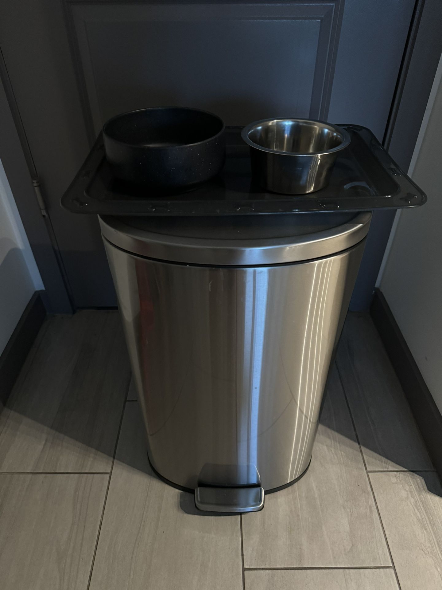 Free Trash Can and dog bowls
