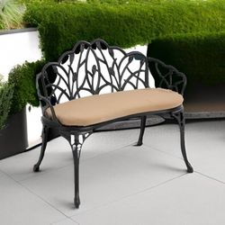  Outdoor Patio Bench, Garden Benches with Cushion All-Weather Cast Aluminum Extra Loveseat for Lawn Front Porch Path Yard Decor Deck Furniture Black