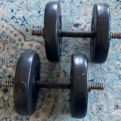 14” Standard Dumbbell Barbell Weight Handles Bars + Screw Collar Lock Nuts Set (4) 7.5lb Weights