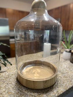 Large Glass Terrarium / Container w Bamboo Base & Topper