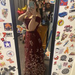 Maroon Floral two piece Prom Dress  Size 9