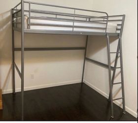 IKEA Svärta Silver Metal Loft Bed Frame (Twin Size) Matching Twin Mattress (Clean condition)