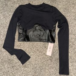 Micas Black Long Sleeve Corset Crop Top – NWT