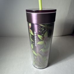 Starbucks 16oz Floral Tropical Tumbler with Neon Straw – Limited Design