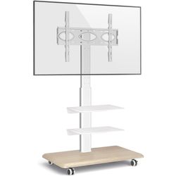 Rolling TV Stand on wheels for most 32-65 inch TVs, Mobile Floor TV trolleys Height-adjustable Rotatable Max. VESA 400x400mm