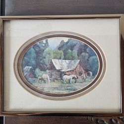 Framed Oil Paint Horse Scenary 