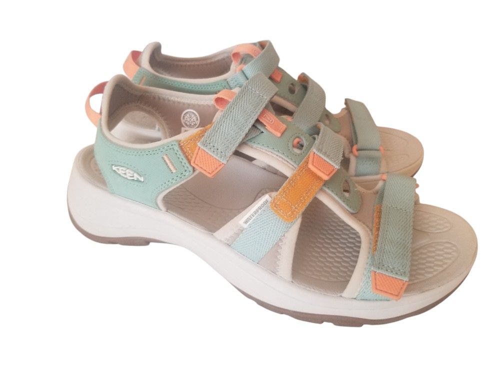 KEEN Adjustable Sport Sandals Astoria West Open Toe aqua peach size 10.5/41 New