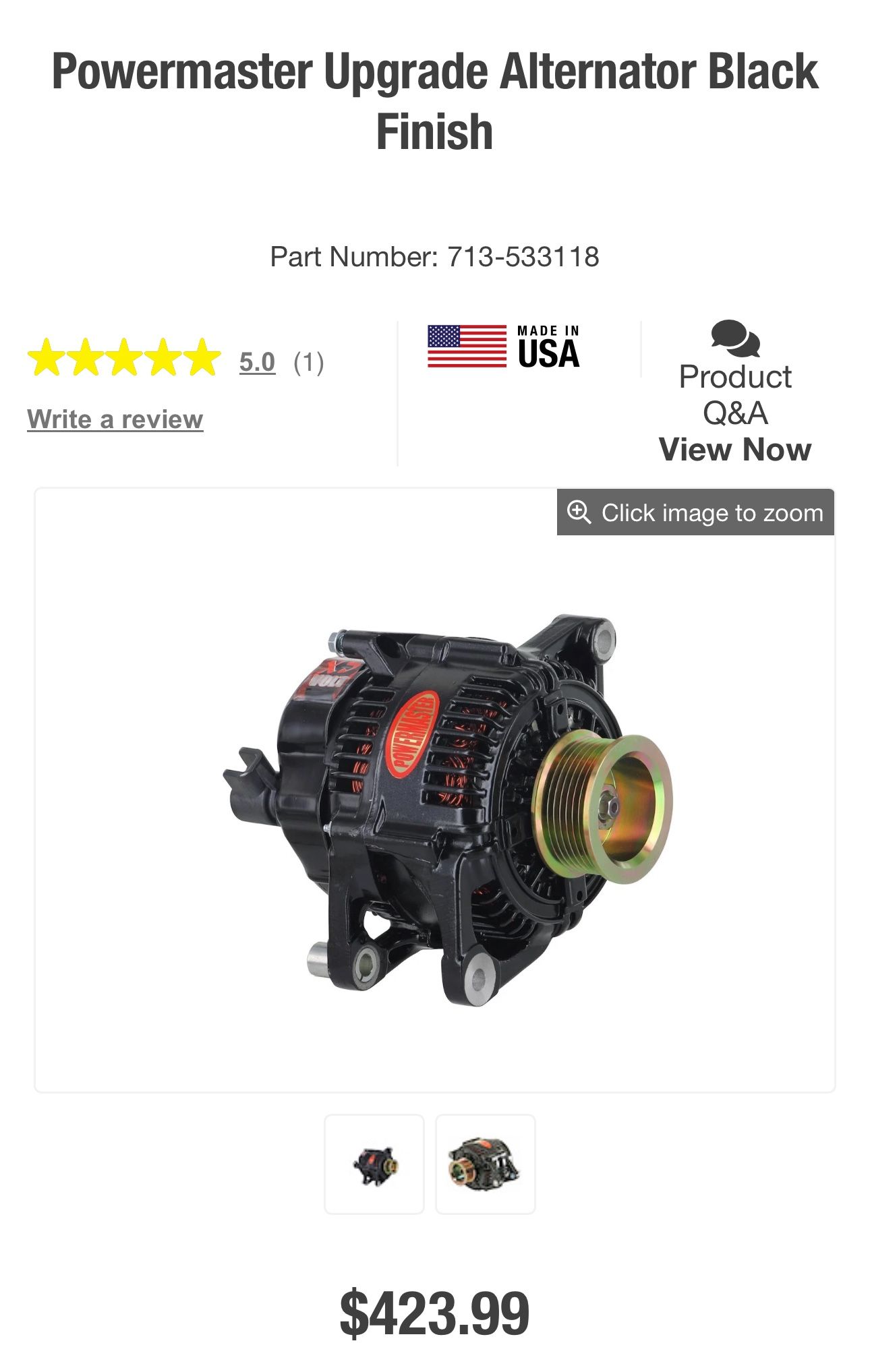 Powermaster 533118 Powermaster Upgrade Alternator 170A Chrysler Dodge Jeep