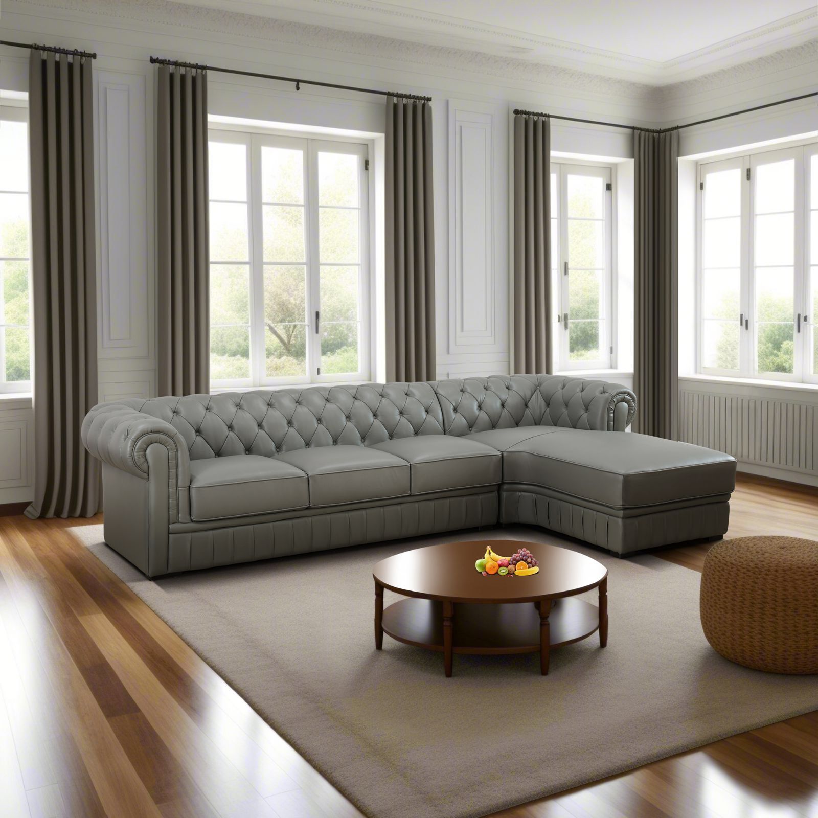 89’’dark Grey Cow Top Leather Sofa