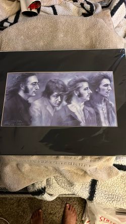 The Beatles, Matted Black And White Print By Haiyan, 14” X 11” Including Mat