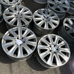 Used set of rims 18 inch Mercedes 5x112 300$ for 4 rims plus tax . Sold AS IS. Mount available but not included. Wheel alignment available.  City tire
