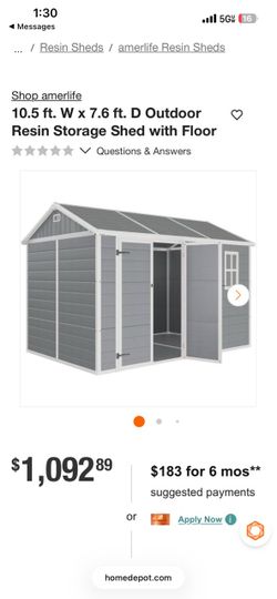 10.5 ft. W x 7.6 ft. D Outdoor Resin Storage Shed with Floor