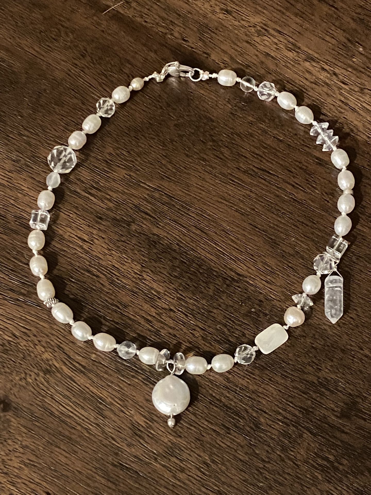 Freshwater Pearl, Swarovski Crystal and .925 Sterling Silver Necklace