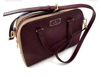 Kate Spade NY Burgundy & Blush Pebbled Leather Satchel Crossbody Bag 11x9x4”