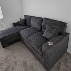 New Sectional Sofa With Pull- Out Bed & Storage Dark Gray 